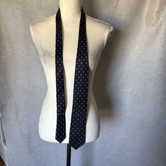 Vintage Giorgio Armani Silk Tie Navy Blue Double Polka Dot Tie - Picture 1 of 5